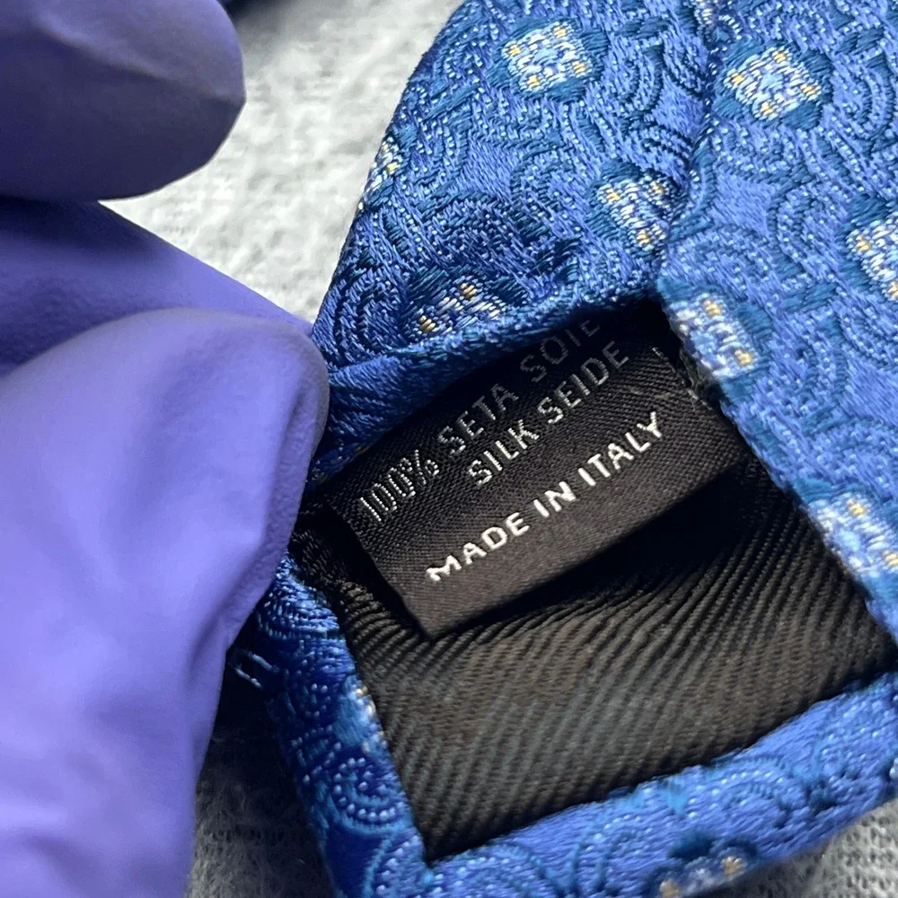 Canali 100% Silk Tie Blue Geometric Jacquard Woven Necktie Made in Italy Luxury